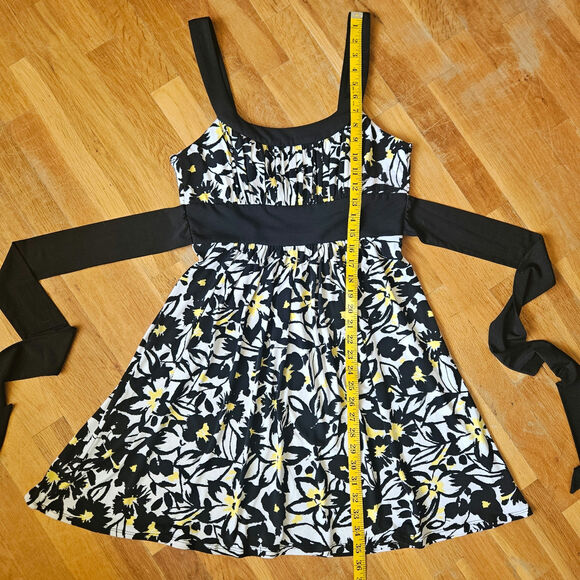 Love Tease‎ Dress Size L Black Floral Babydoll Fit & Flare Milkmaid Y2K Stretch - Picture 7 of 9